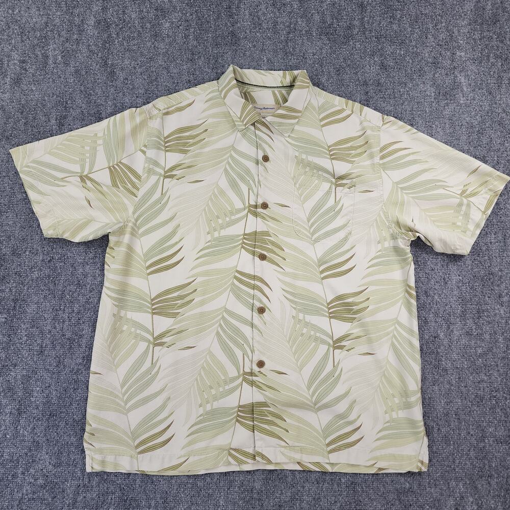 Tommy Bahama Shirt Mens Large Tan Tropical Silk Hawaiian Button Up Loop Collar - Picture 2 of 16